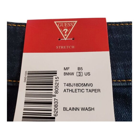 NWT GUESS Men's Athletic Tapered Distressed Blainn Wash Stretch Blue Jeans - Picture 8 of 15